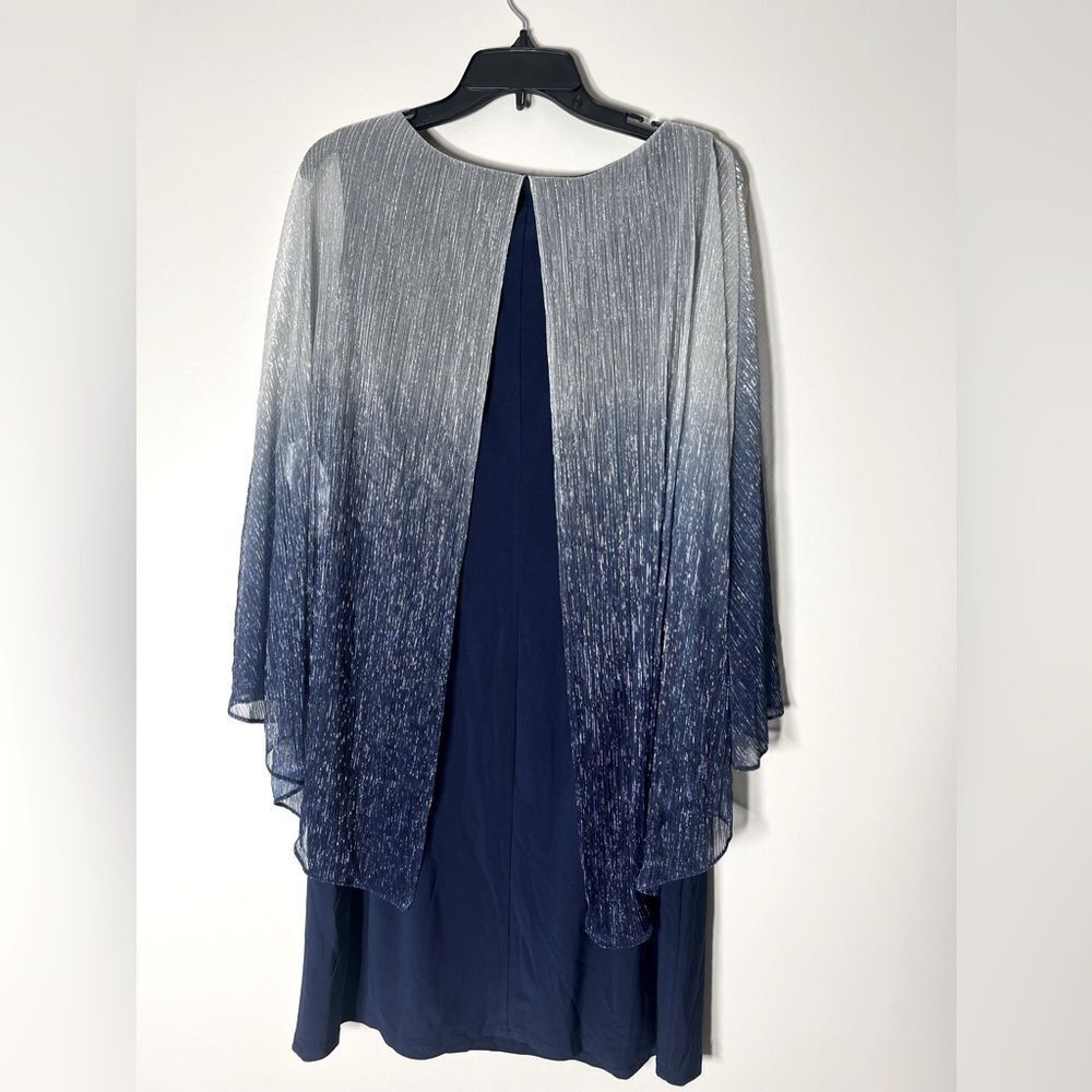 NWT SLNY WOMENS METALLIC CAPE MINI TWO PIECE DRESS navy silver size 18 New - Picture 13 of 14
